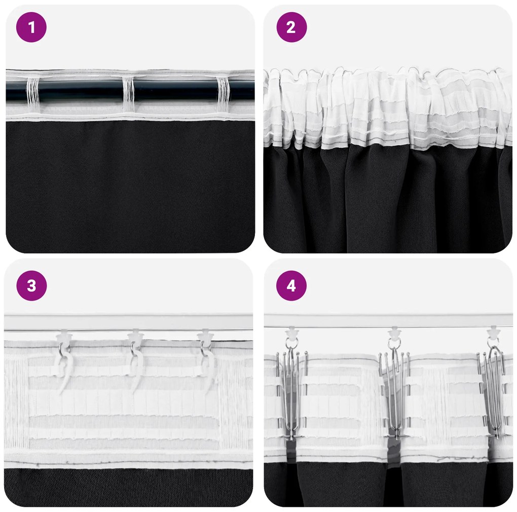 vidaXL Κουρτίνες με κουρτίνες 2 pcs Μαύρο 245 x 140 εκ. Πολυεστέρας