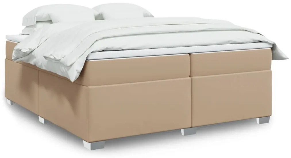 Κρεβάτι Boxspring με Στρώμα Καπουτσίνο 200x200εκ.από Συνθ.Δέρμα - Καφέ