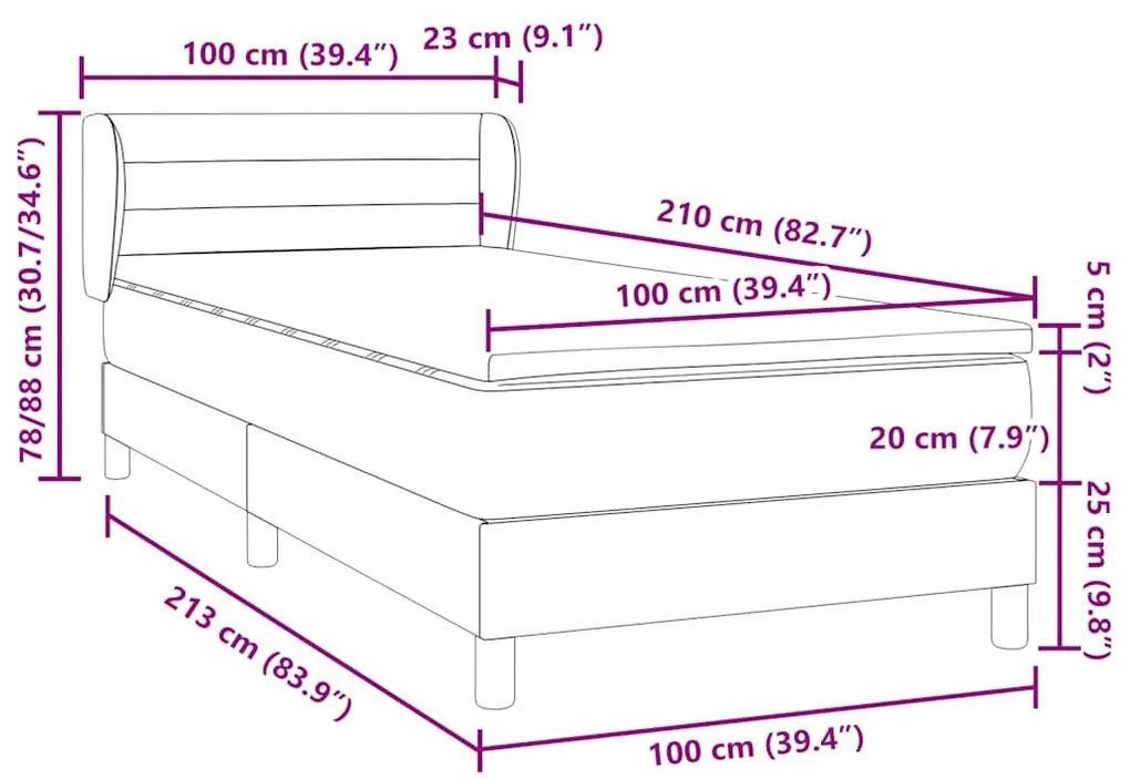 Κρεβάτι Boxspring με Στρώμα Ροζ 100x210 εκ. Βελούδινο - Ροζ