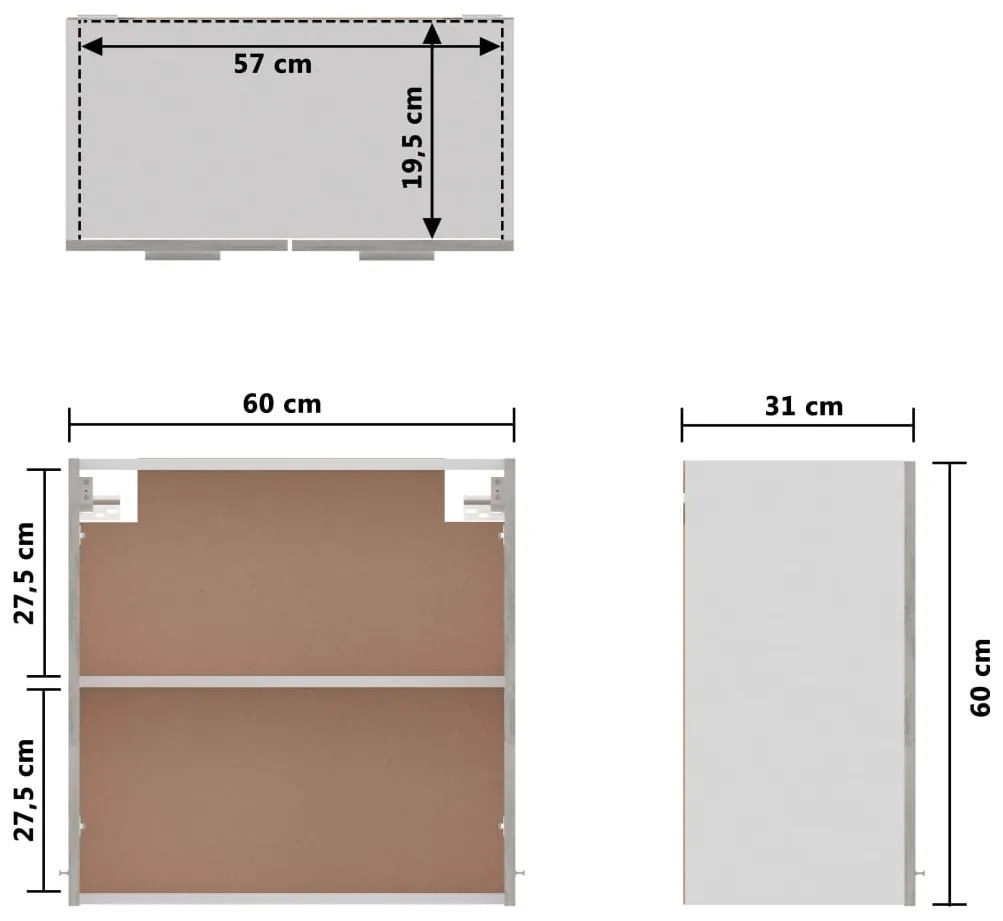 Ντουλάπι Κρεμαστό Γκρι Σκυροδέματος 60x31x60 εκ. από Επεξ. Ξύλο - Γκρι