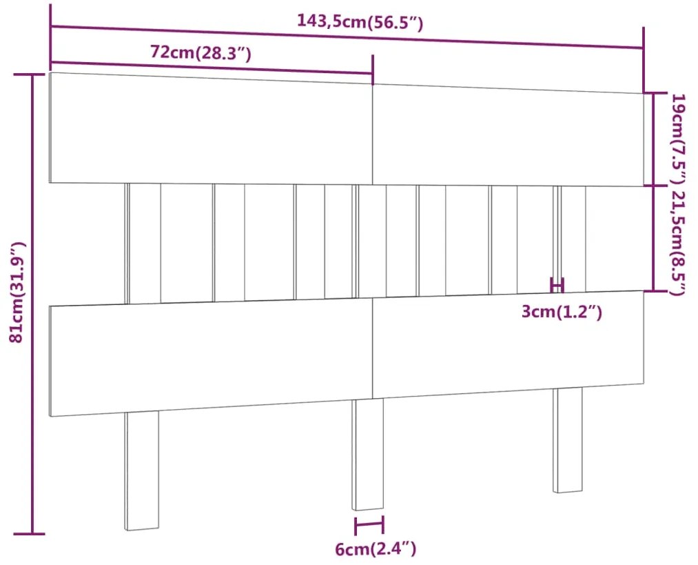 vidaXL Κεφαλάρι Κρεβατιού Μαύρο 143,5x3x81 εκ. Μασίφ Ξύλο Πεύκου