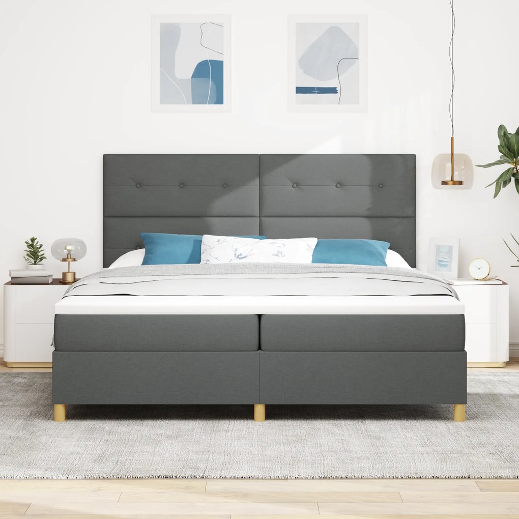 vidaXL Κρεβάτι με Στρώμα Σκούρο Γκρί 200x200 cm Υφάσματος