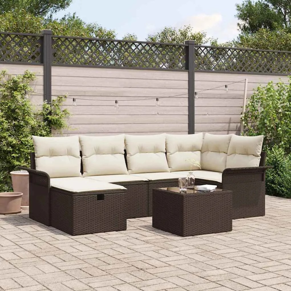 vidaXL Σετ Καναπέ Κήπου 7 pcs Καφέ και κρεμ 242.5 x 132.5 x 85 εκ.