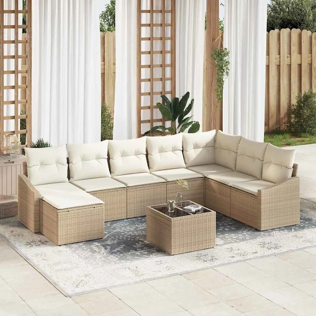 vidaXL Σετ Καναπέ Κήπου 9 pcs Μπεζ Πολυ ράταν