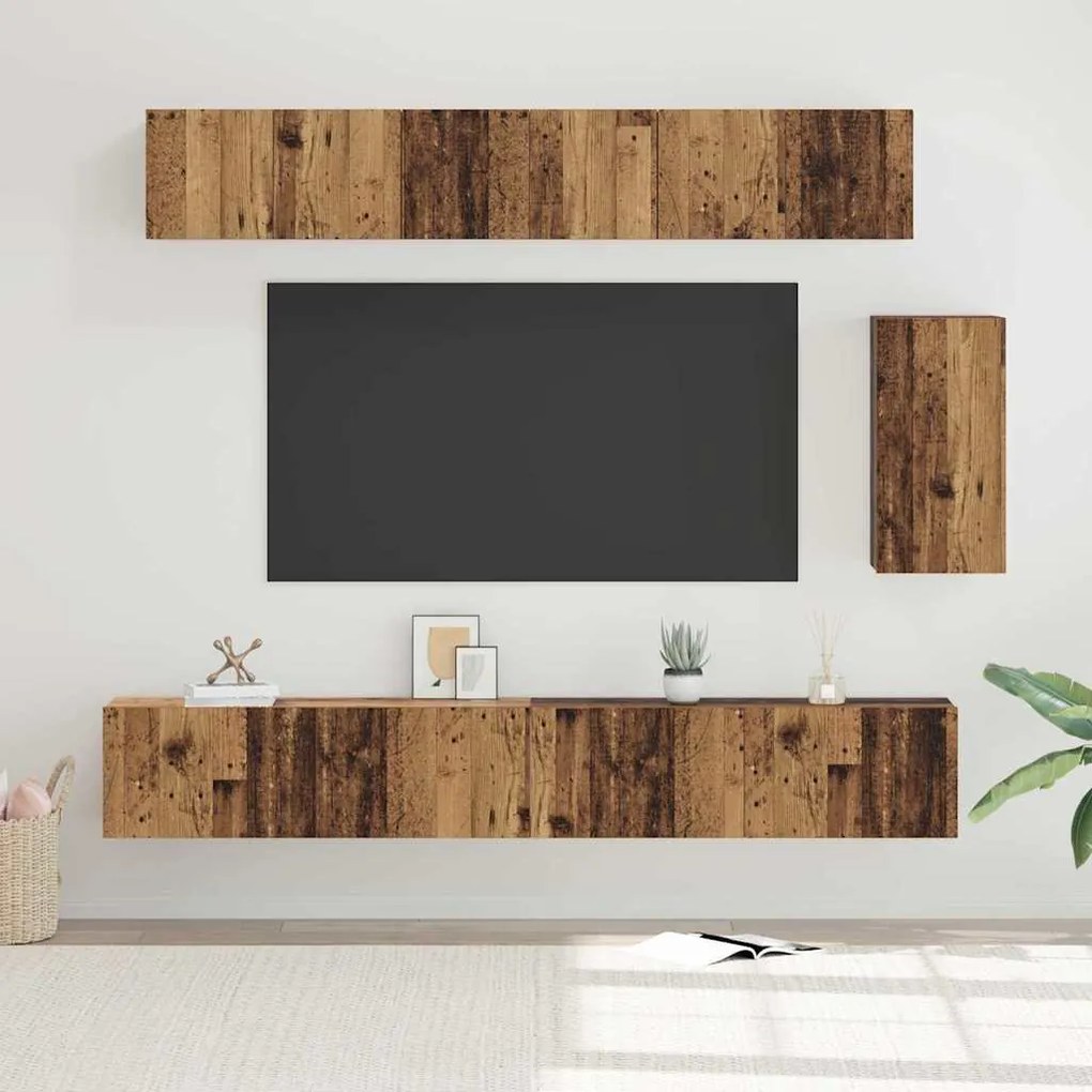 vidaXL Σετ επίπλου τηλεόρασης 6 pcs Παλαιό ξύλο 100 x 30 x 30 cm