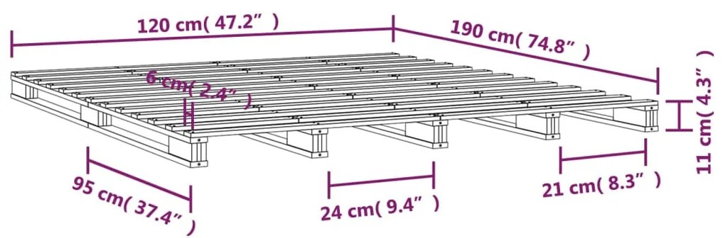 Κρεβάτι από Παλέτες Μαύρο 120x190 εκ. Μασίφ Πεύκο Small Double - Μαύρο