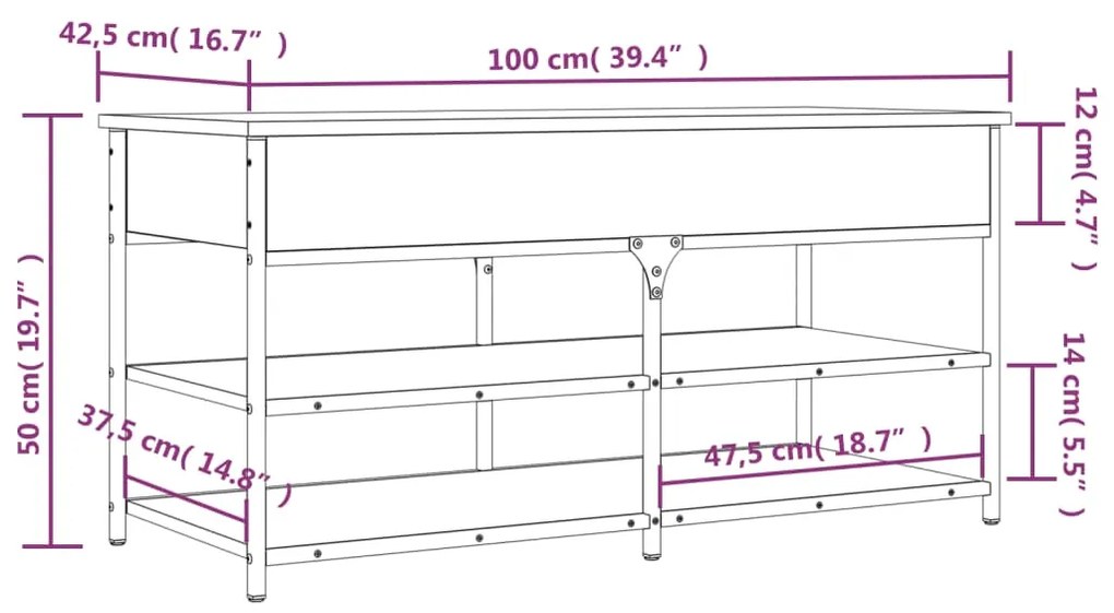 Παπουτσοθήκη Καφέ Δρυς 100x42,5x50 εκ από Επεξεργασμένο Ξύλο - Καφέ