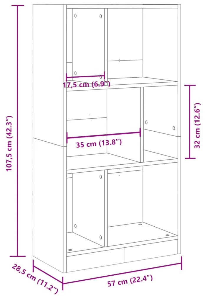 Βιβλιοθήκη Γκρι Sonoma 57x28,5x107,5 εκ. από Επεξεργασμένο Ξύλο - Γκρι