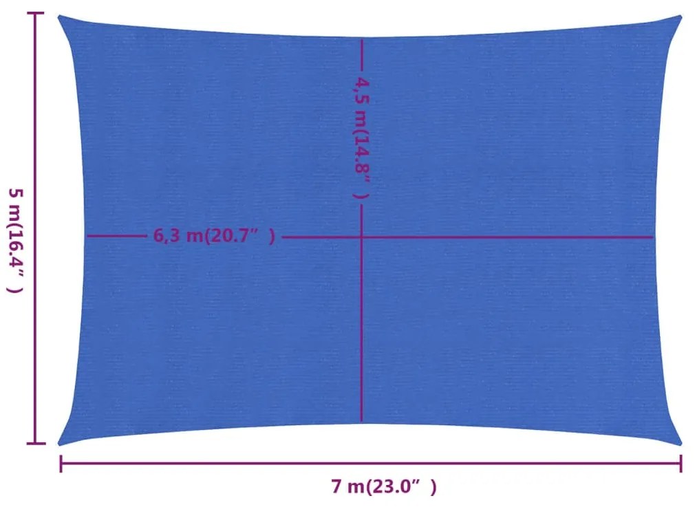 Πανί Σκίασης Μπλε Ορθογώνιο 5x7 μ. από HDPE 160 γρ/μ² - Μπλε