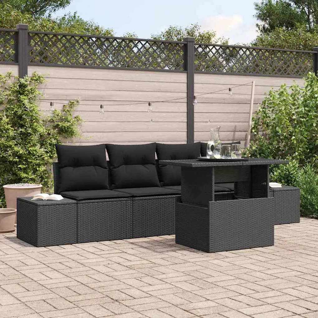 vidaXL Σετ Καναπέ Κήπου με μαξιλάρι 5 pcs Μαύρο 100 x 55 x 73 εκ