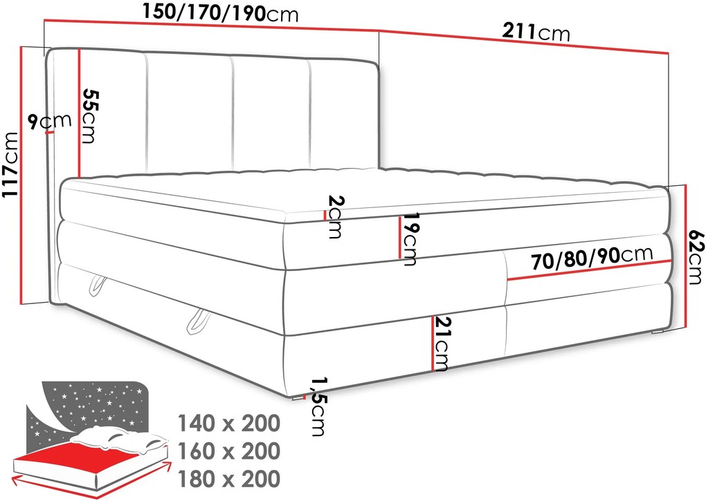 Επενδυμένο κρεβάτι Point-Ekrou-140 x 200