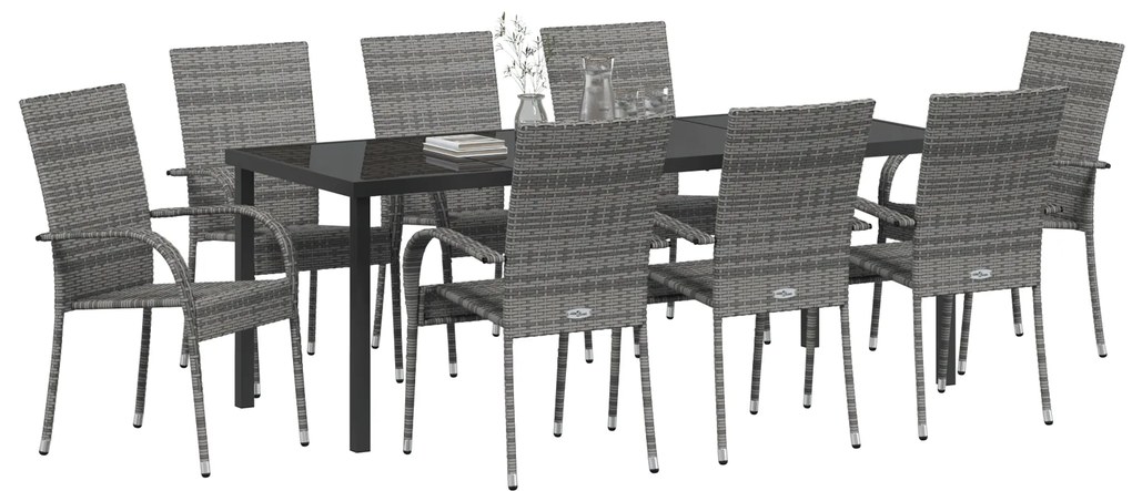 vidaXL Σετ 5 Τεμαχίων Φαγητού Κήπου Γκρι Poly Rattan