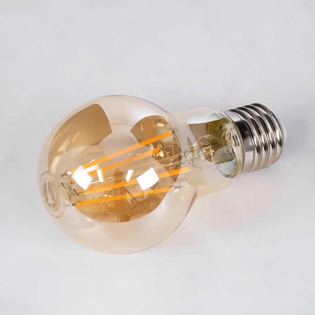 GloboStar® 99037 LED Long Filament Bulb E27 A60 Globe 8W 720lm 360° AC 220-240V IP20 D6 x H10.5cm Ultra Θερμό Λευκό 2200K με Μελί Γυαλί - Dimmable - 3 Years Warranty