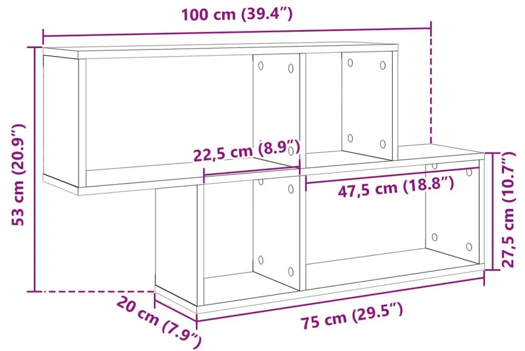 Ραφιέρα Τοίχου Γκρι Sonoma 100x20x53 εκ. Επεξεργασμένο Ξύλο - Γκρι