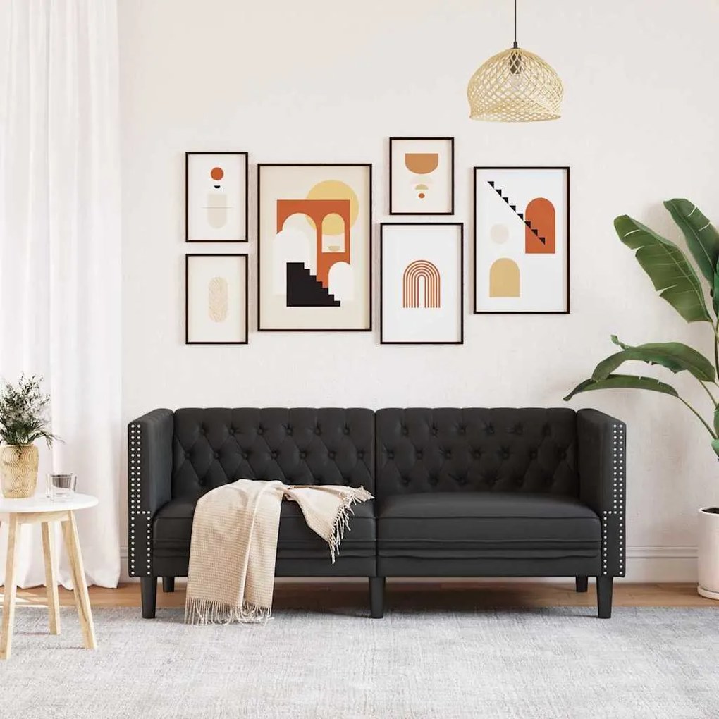 vidaXL Καναπές Chesterfield Μαύρο 174 x 74.5 x 70.5 εκ. Τεχνητό δέρμα