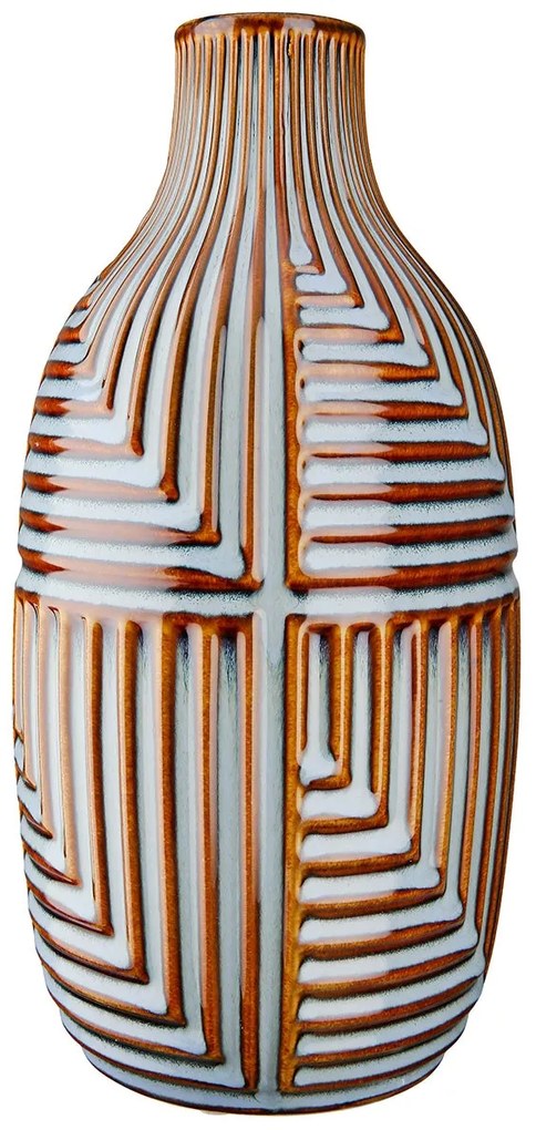 Βάζο "Batista" Striped Κεραμικό Μπλε Brown PU H. 28 cm D. 14 cm
