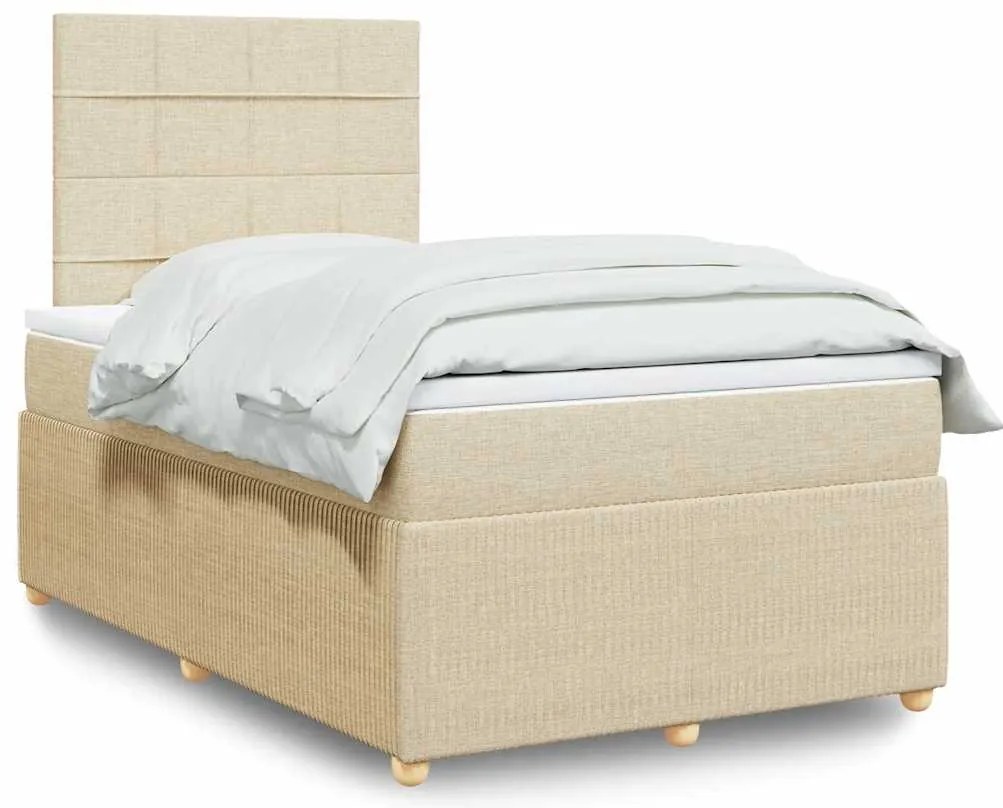 vidaXL Κρεβάτι Boxspring με Στρώμα Κρεμ 120x200 εκ. Υφασμάτινο