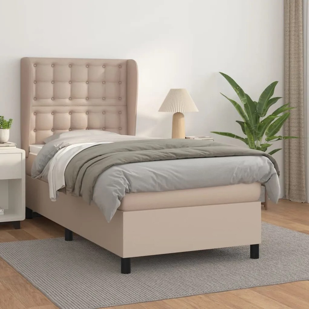 vidaXL Κρεβάτι Boxspring με Στρώμα Καπουτσίνο 90x200εκ.από Συνθ. Δέρμα