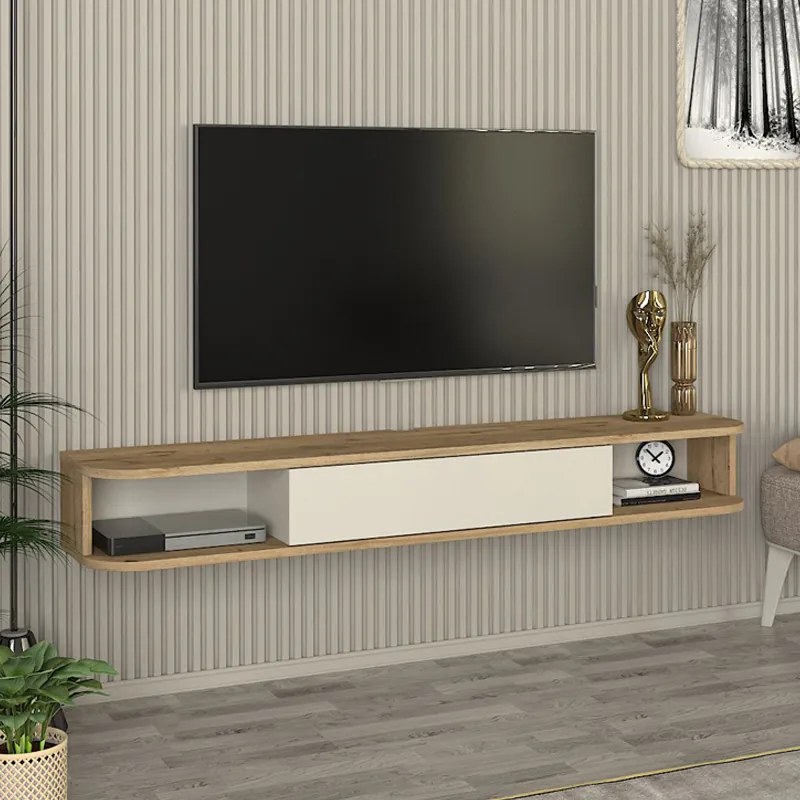 Έπιπλο τηλεόρασης επιτοίχιο Cross Megapap με LED χρώμα sepet oak - sandstone 150x29,6x19,2εκ. - GP042-0306,1