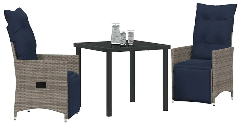 vidaXL Σετ τραπεζιού και καρέκλας με μαξιλάρι 3 pcs Γκρι Ράτα PE