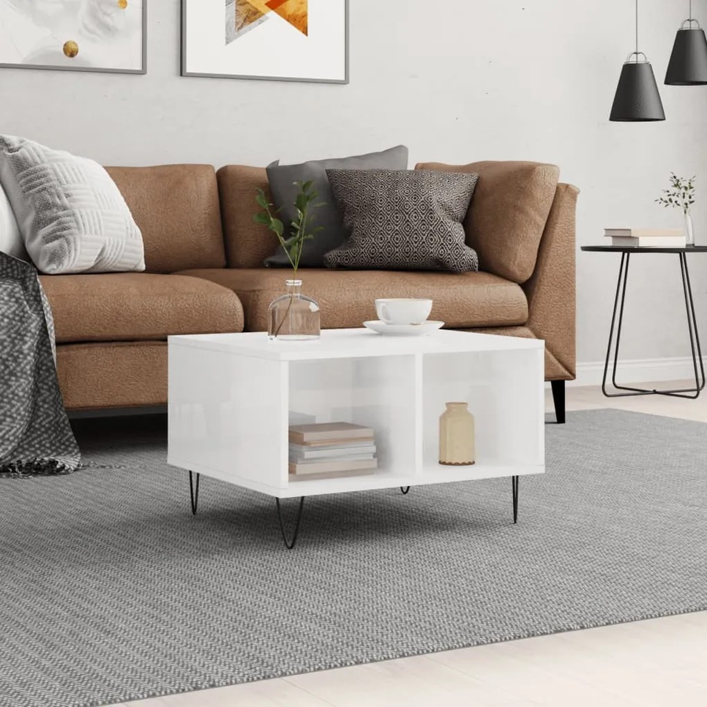 vidaXL Τραπεζάκι Σαλονιού Γυαλ. Λευκό 60x50x36,5 εκ. Επεξεργ. Ξύλο