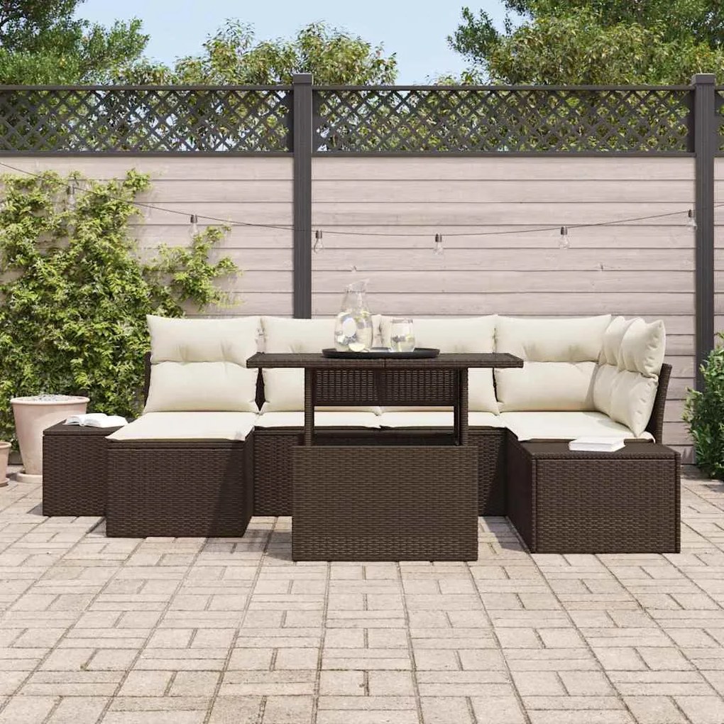 vidaXL Σετ Καναπέ Κήπου με μαξιλάρι 7 pcs Καφέ και κρεμ