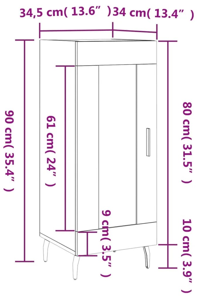 Ντουλάπι Sonoma Δρυς 34,5x34x90 εκ. από Επεξεργασμένο Ξύλο - Καφέ