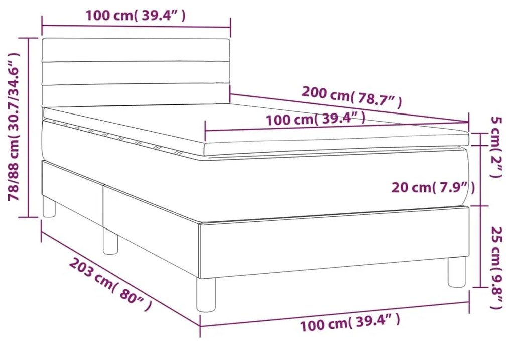 Κρεβάτι Boxspring με Στρώμα &amp; LED Κρεμ 100x200 εκ. Υφασμάτινο - Κρεμ