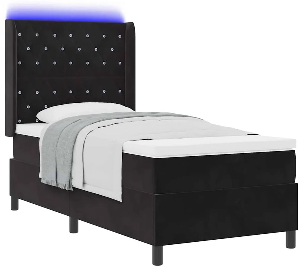 vidaXL Κρεβάτι Box Spring LED με Στρώμα Μαύρο 90 x 200 cm Βελούδο