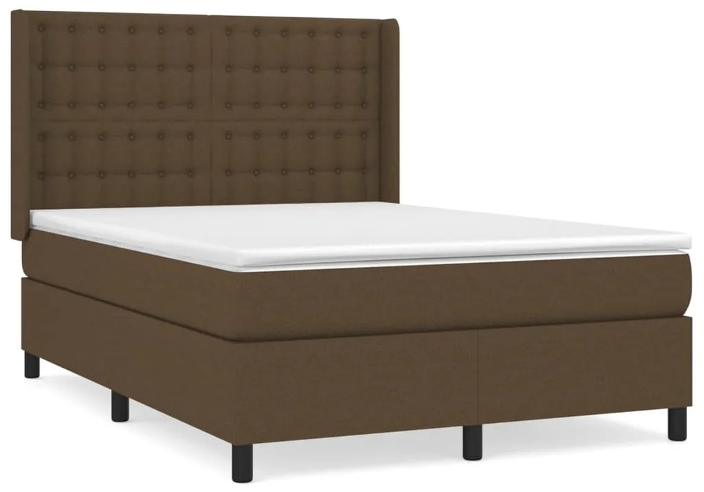 vidaXL Κρεβάτι Boxspring με Στρώμα Σκούρο Καφέ 140x190 εκ. Υφασμάτινο