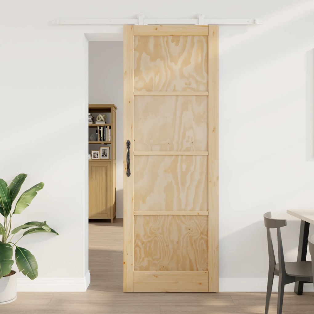 vidaXL Συρόμενη Πόρτα με Σετ Εξαρτημάτων 83x232 εκ. Συμπαγές Ξύλο Πεύκου