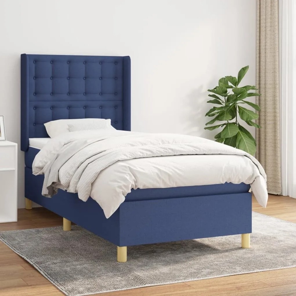 Κρεβάτι Boxspring με Στρώμα Μπλε 80x200 εκ. Υφασμάτινο - Μπλε