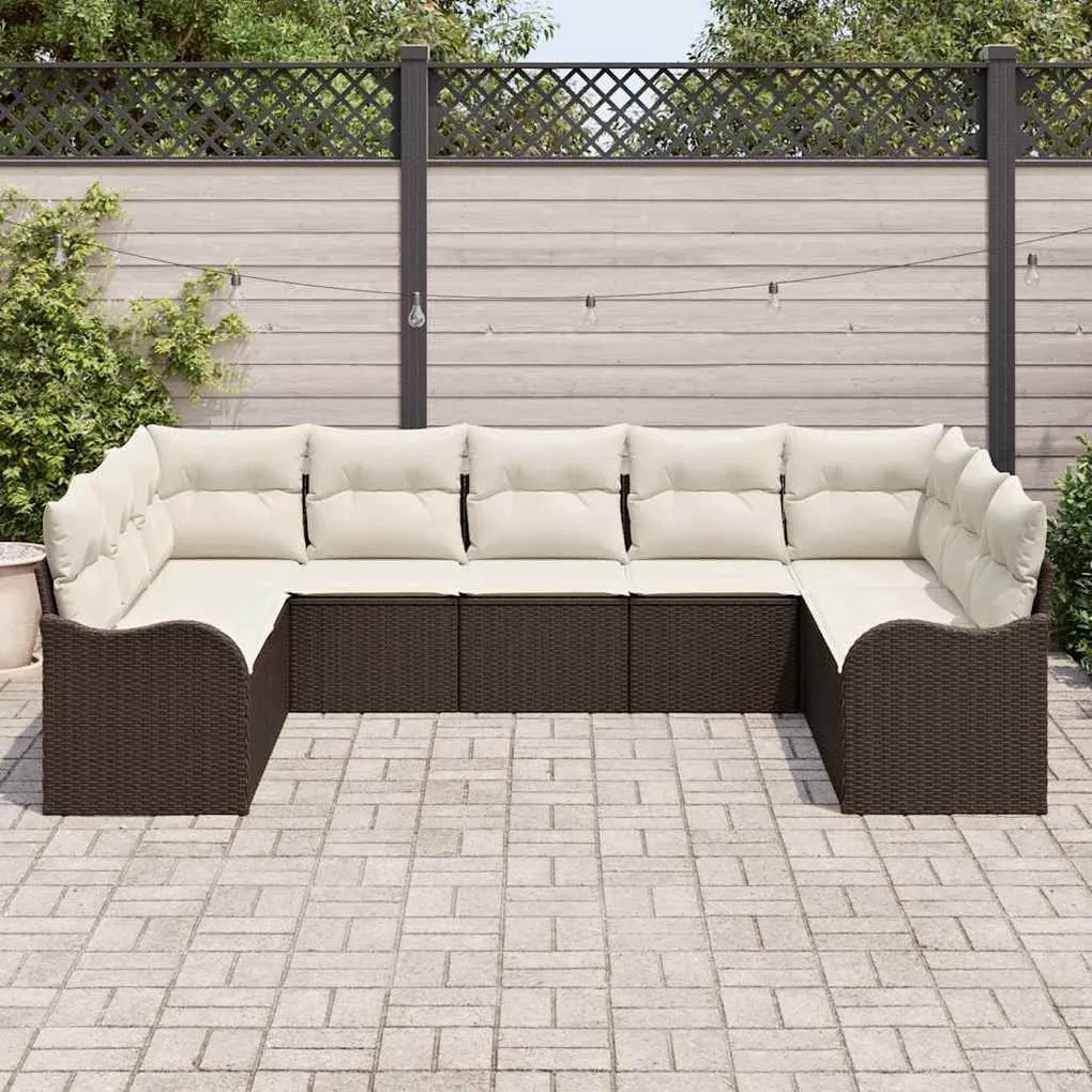 vidaXL Σετ Καναπέ Κήπου με μαξιλάρι 9 pcs Καφέ Πολυ ράταν