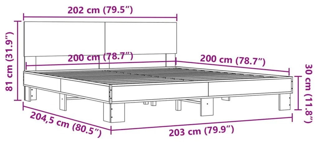 Πλαίσιο Κρεβατιού Sonoma Δρυς 200x200 εκ. Επεξ. Ξύλο &amp; Μέταλλο - Καφέ