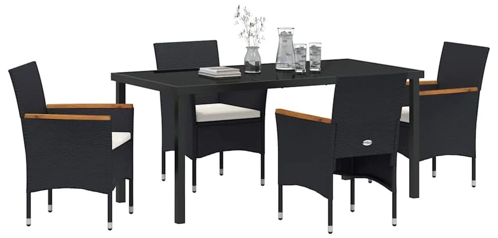 vidaXL Σέτ φαγητού για κήπο με μαξιλάρι 5 pcs Μαύρο Πολυ ράταν