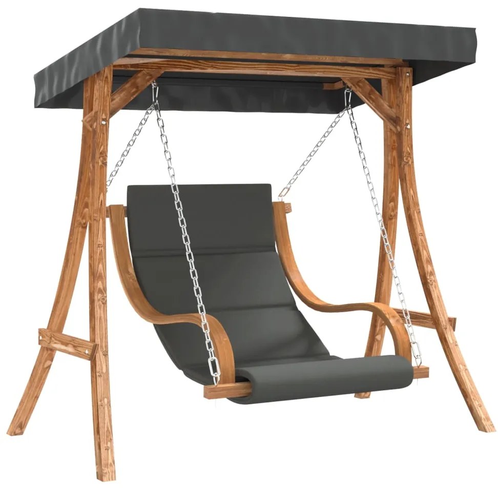 vidaXL Κουνιστή Καρέκλα με Μαξιλάρι και Σκίαστρο από Μασίφ Ερυθρελάτη