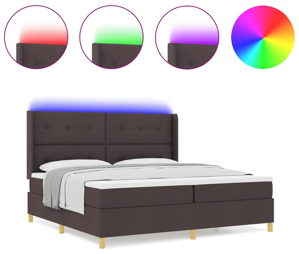 vidaXL Κρεβάτι με Ελατήρια και Στρώμα & LED Σκούρο Καφέ 200x200 εκ. Ύφασμα