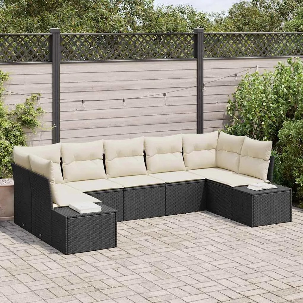 vidaXL Σετ Καναπέ Κήπου με μαξιλάρι 7 pcs Μαύρο Πολυ ράταν