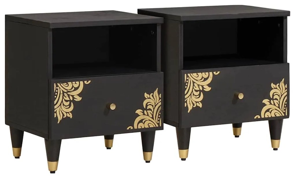vidaXL Κομοδίνο 2 pcs Μαύρο 40 x 33 x 46 εκ. Στερεό ξύλο μάνγκο