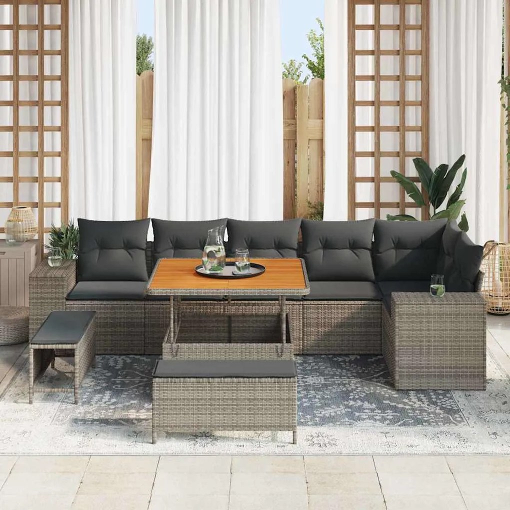vidaXL Σετ Καναπέ Κήπου με μαξιλάρι 9 pcs Γκρι 100 x 100 x 71 cm