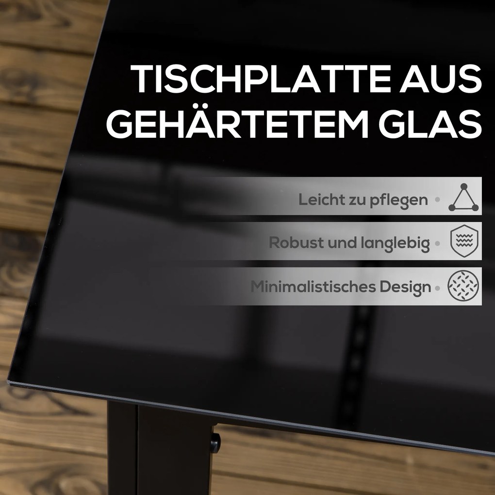 Επιτραπέζιο τραπεζάκι κήπου Outsunny για 6 άτομα, ανθεκτικό στις καιρικές συνθήκες, σκληρυμένο γυαλί, τραπέζι βεράντας, 150 cm x 90 cm x 74 cm, Μαύρο