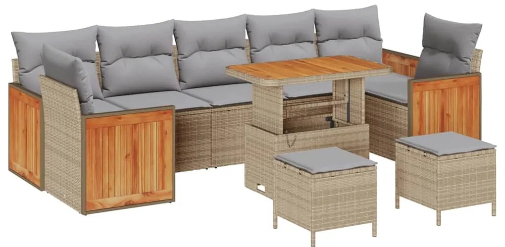 vidaXL Σετ Καναπέ Κήπου 10 pcs Μπεζ 90 x 55 x 71 cm συνθετικό ρατάν