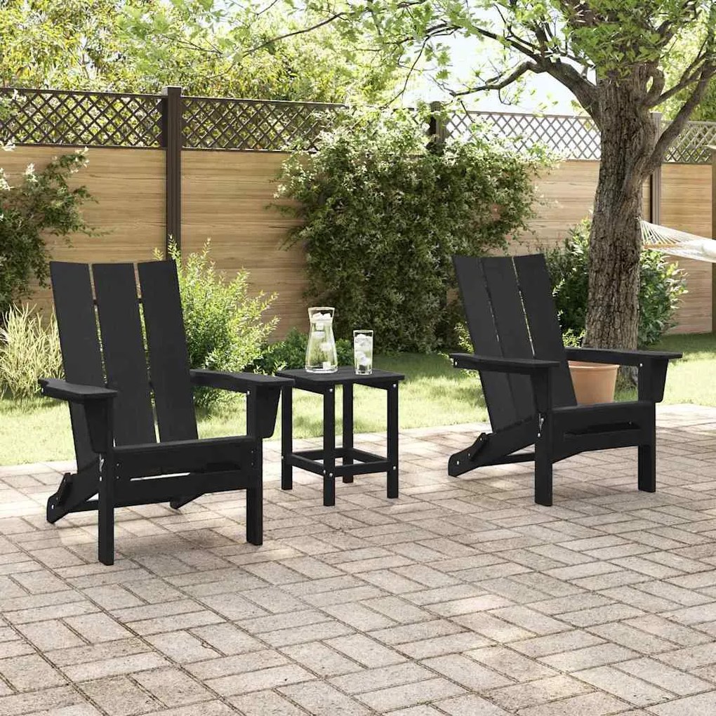 vidaXL Αναδιπλούμενες καρέκλες Adirondack , σετ 2 τεμ, Μαύρες, διαστάσεις 74.5x80.5x90 εκ, από HDPE