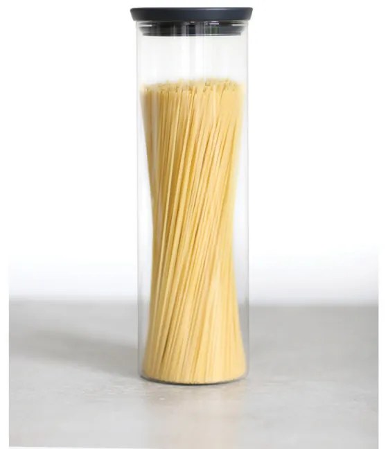 Γυάλινο βάζο Brabantia Stackable 646873, 1,9 l, Σφιχτό κλείσιμο, Πλένεται στο πλυντήριο πιάτων, Σκούρο γκρι