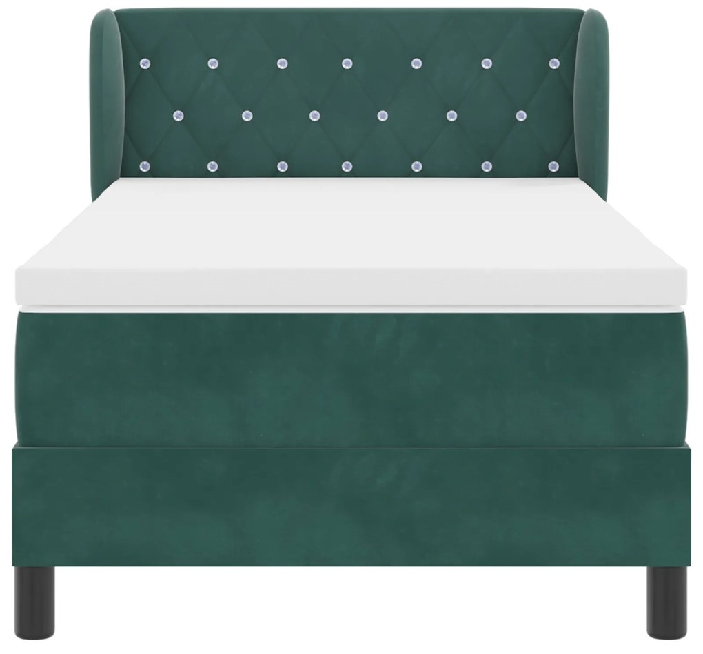 vidaXL Κρεβάτι Box Spring με Στρώμα Σκούρο Πράσινο 100x200 εκ. Βελούδο