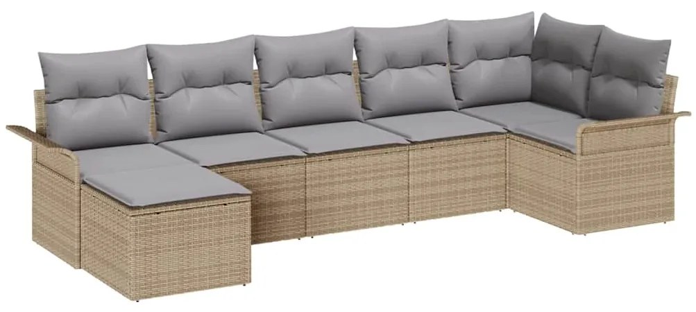 vidaXL Σετ Καναπέ Κήπου με μαξιλάρι 7 pcs Μπεζ Πολυ ράταν