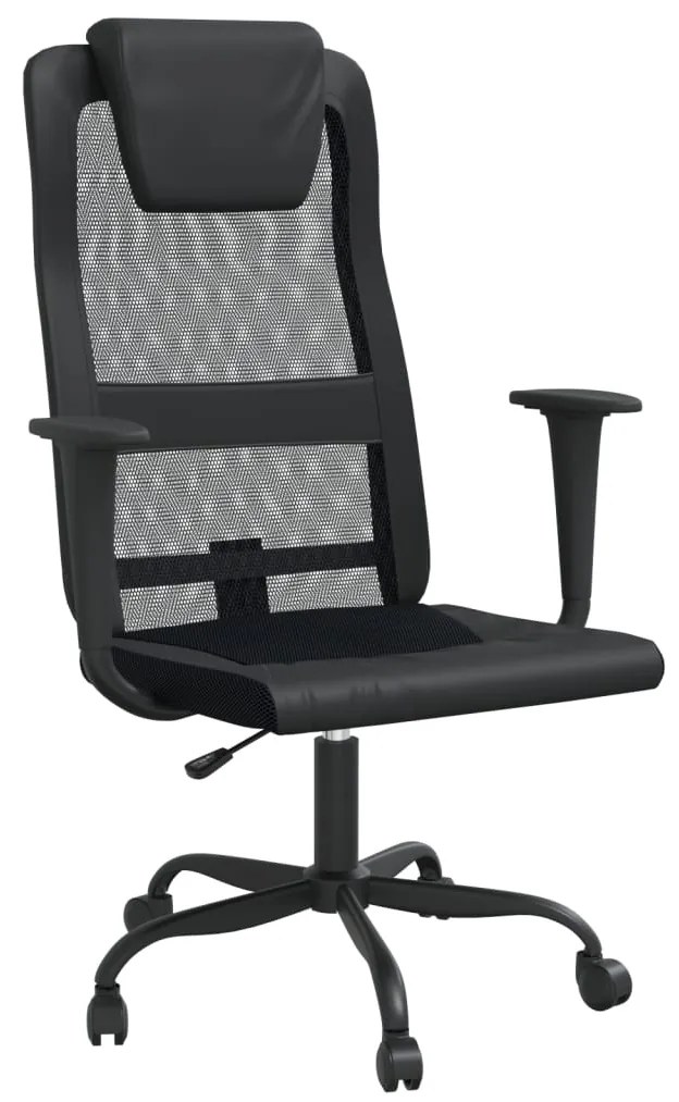vidaXL Καρέκλα Γραφείου Ρυθμ. Ύψος Μαύρη Διχτυωτό Ύφασμα/Συνθ. Δέρμα