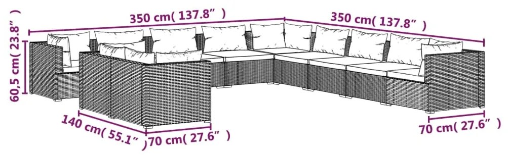vidaXL Σαλόνι Κήπου 11 Τεμαχίων Καφέ από Συνθετικό Ρατάν με Μαξιλάρια