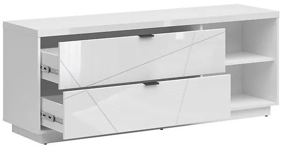 Τραπέζι Tv Boston CE104, Γυαλιστερό λευκό, Άσπρο, Αριθμός συρταριών: 2, 156x61x43cm, 43 kg | Epipla1.gr
