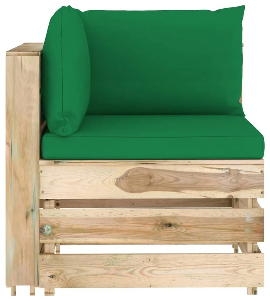 Καναπές Γωνιακός Τμηματικός Πράσινο Εμποτισμένο Ξύλο +Μαξιλάρια - Πράσινο